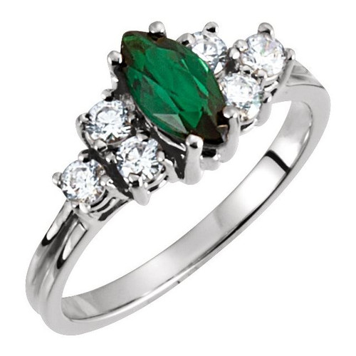 Accented Ring Mounting in 18 Karat White Gold for Marquise Stone, 3.53 grams