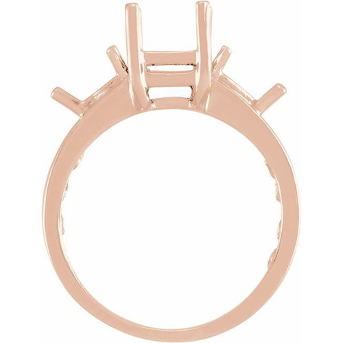 Accented Ring Mounting in 10 Karat Rose Gold for Emerald Stone, 3.03 grams