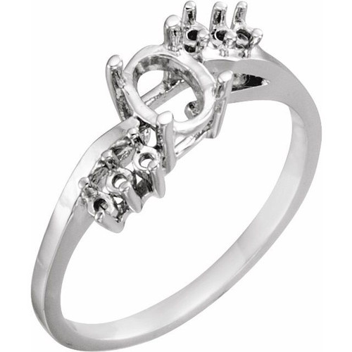 Accented Ring Mounting in 10 Karat White Gold for Oval Stone, 1.87 grams