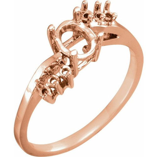 Accented Ring Mounting in 18 Karat Rose Gold for Oval Stone, 2.6 grams