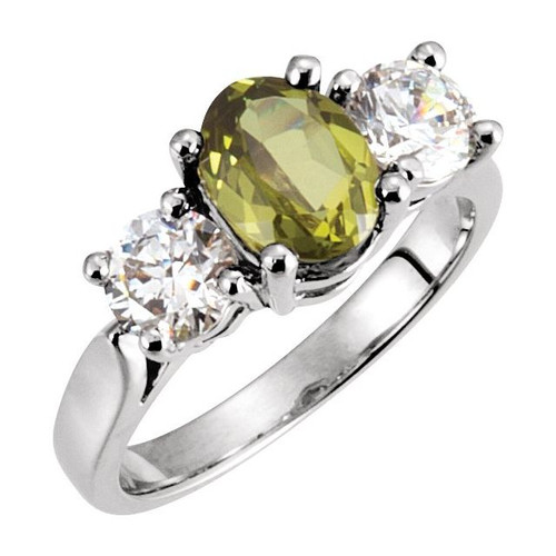 Three Stone Ring Mounting in 18 Karat White Gold for Oval Stone, 5.01 grams