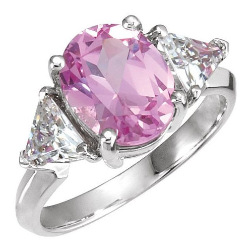 Three Stone Ring Mounting in 10 Karat White Gold for Oval Stone, 2.79 grams