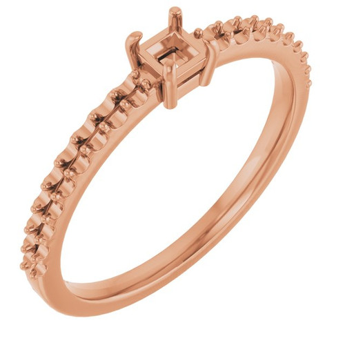 Accented Family Ring Mounting in 10 Karat Rose Gold for Square Stone, 1.9 grams