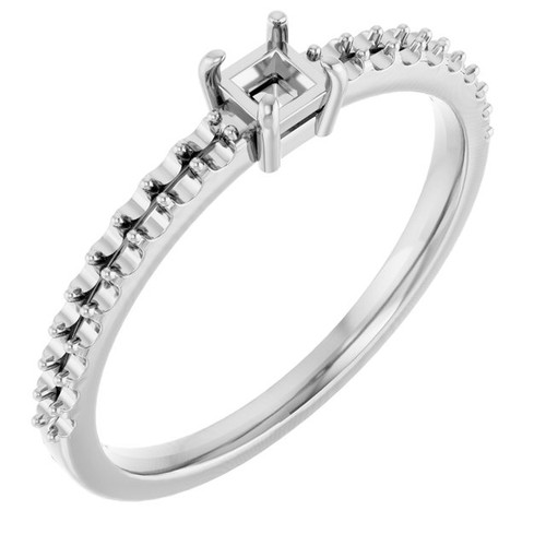 Accented Family Ring Mounting in 18 Karat White Gold for Square Stone, 2.46 grams