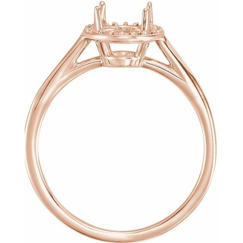 Halo Style Ring Mounting in 14 Karat Rose Gold for Oval Stone, 2.58 grams