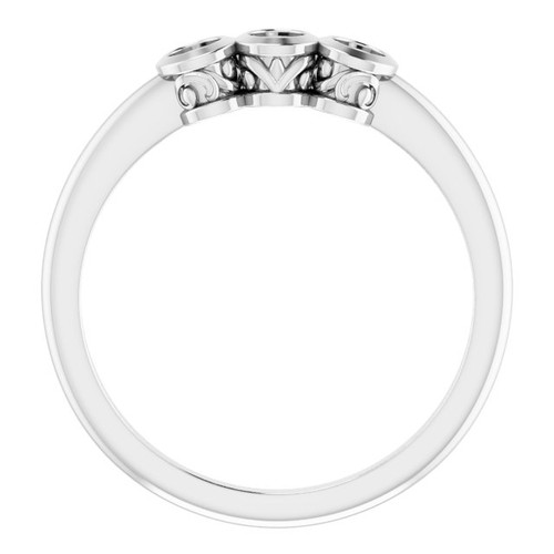 Three Stone Bezel Set Ring Mounting in 18 Karat White Gold for Round Stone, 2.9 grams