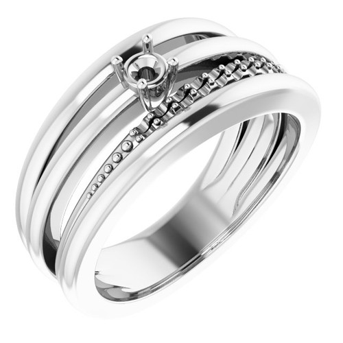 Family Ring Mounting in 10 Karat White Gold for Round Stone, 7.58 grams