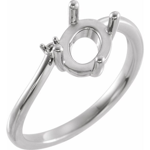 Accented Bypass Ring Mounting in 10 Karat White Gold for Oval Stone, 2.18 grams