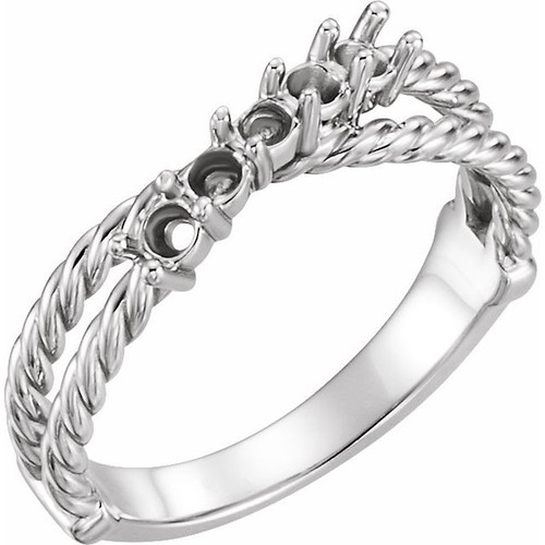 Family Ring Mounting in 18 Karat White Gold for Round Stone, 4.45 grams