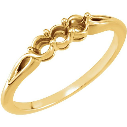 Three Stone Ring Mounting in 18 Karat Yellow Gold for Round Stone, 2.48 grams