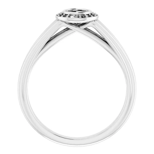 Bezel Set Halo Style Engagement Ring Mounting in 14 Karat White Gold for Round Stone, 4.12 grams
