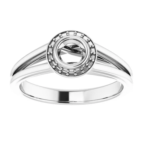 Bezel Set Halo Style Engagement Ring Mounting in 14 Karat White Gold for Round Stone, 4.12 grams
