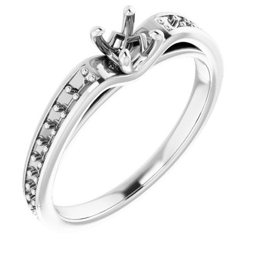 Accented Engagement Ring Mounting in 18 Karat White Gold for Round Stone, 3.69 grams.