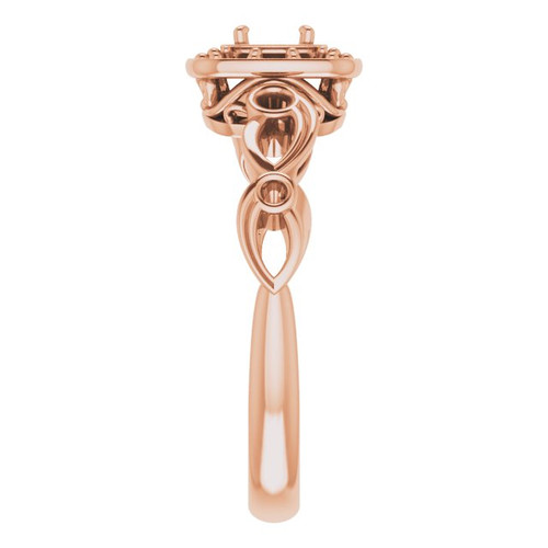 Halo Style Engagement Ring Mounting in 18 Karat Rose Gold for Round Stone, 4.35 grams