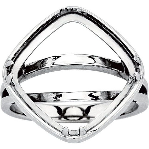 Cabochon Ring Mounting in 18 Karat White Gold for Cushion Stone, 6.06 grams