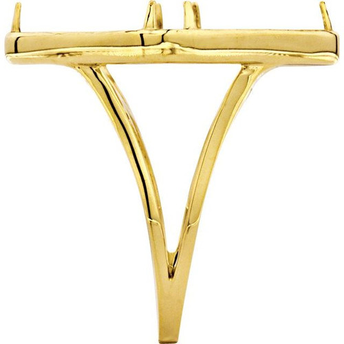 Cabochon Ring Mounting in 10 Karat Yellow Gold for Cushion Stone, 4.68 grams