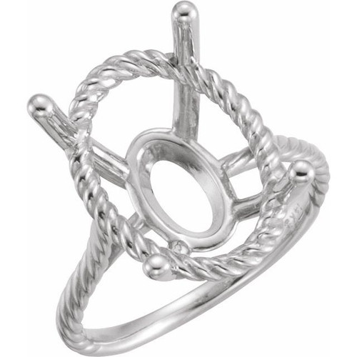 Rope Ring Mounting in 10 Karat White Gold for Oval Stone, 3.7 grams