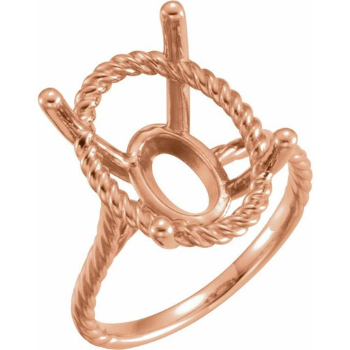 Rope Ring Mounting in 10 Karat Rose Gold for Oval Stone, 3.79 grams