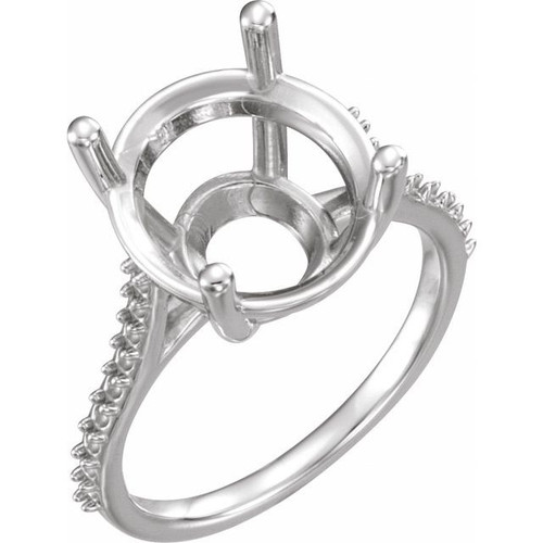 Accented Ring Mounting in 10 Karat White Gold for Oval Stone, 3.95 grams