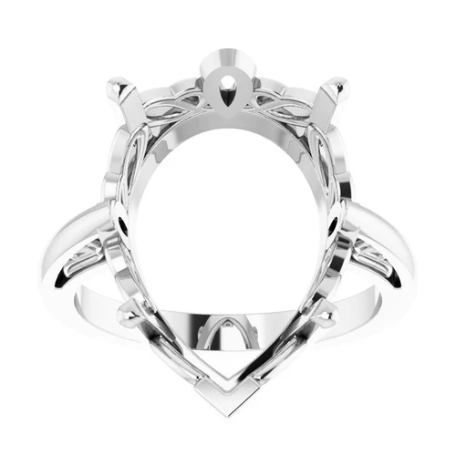 Scroll Setting® Solitaire Ring Mounting in Platinum for Pear shape Stone, 9.35 grams