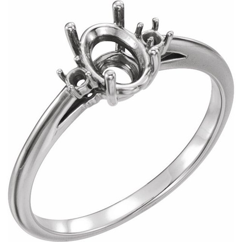 Accented Ring Mounting in 18 Karat White Gold for Oval Stone, 2.73 grams