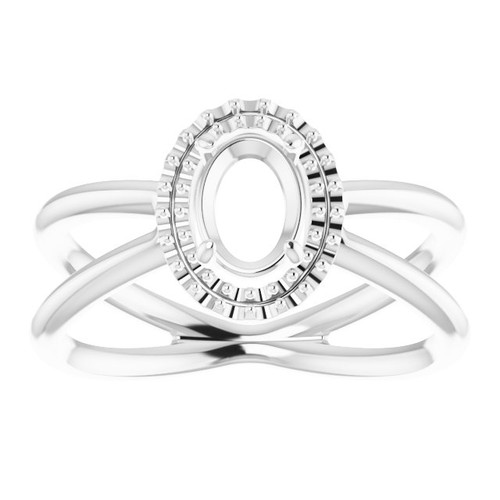 Halo Style Ring Mounting in 10 Karat White Gold for Oval Stone, 3.89 grams