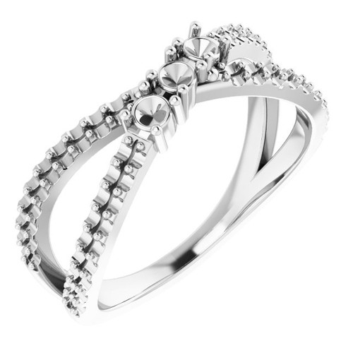 Family Criss Cross Ring Mounting in 18 Karat White Gold for Round Stone, 4.15 grams