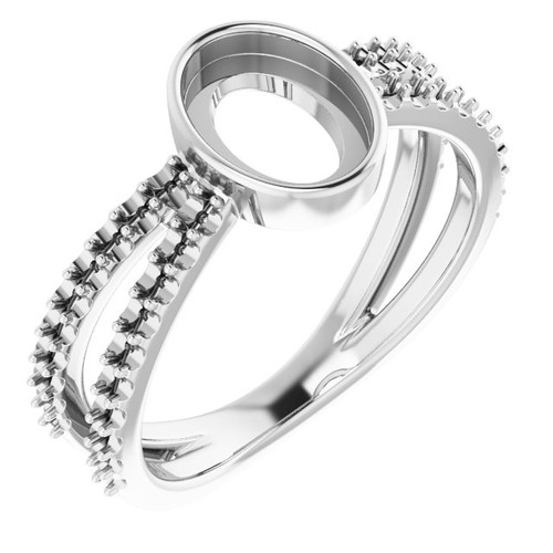 Accented Cabochon Ring Mounting in 18 Karat White Gold for Oval Stone, 4.51 grams