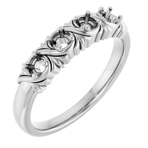 Family Ring Mounting in 18 Karat White Gold for Round Stone, 4.08 grams