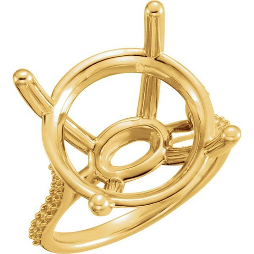 Accented Ring Mounting in 10 Karat Yellow Gold for Round Stone, 5.35 grams