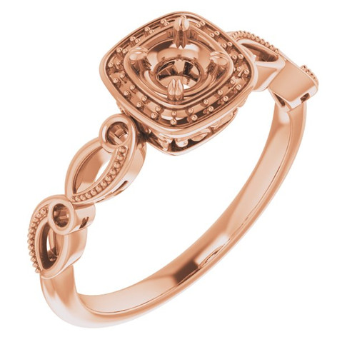 Halo Style Engagement Ring Mounting in 18 Karat Rose Gold for Round Stone, 3.91 grams