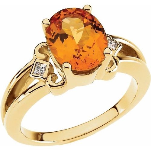 Accented Ring Mounting in 10 Karat Yellow Gold for Oval Stone, 3.95 grams