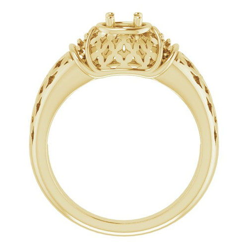 Accented Ring Mounting in 14 Karat Yellow Gold for Round Stone, 5.19 grams