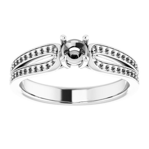 Accented Ring Mounting in 14 Karat White Gold for Round Stone, 4.47 grams