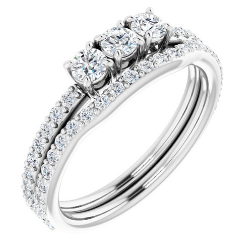 Three Stone Engagement Ring Mounting in 10 Karat White Gold for Round Stone, 1.97 grams