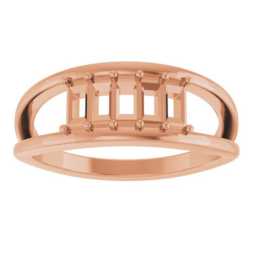 Family Negative Space Ring Mounting in 10 Karat Rose Gold for Straight baguette Stone, 3.49 grams