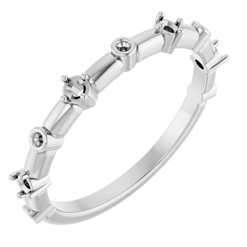 Family Stackable Ring Mounting in 10 Karat White Gold for Round Stone, 2.04 grams