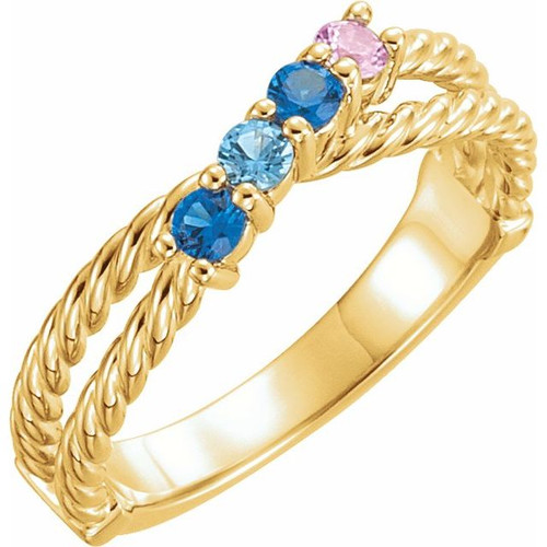 Family Ring Mounting in 18 Karat Yellow Gold for Round Stone, 4.47 grams