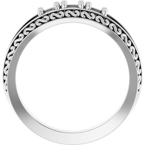 Family Ring Mounting in 18 Karat White Gold for Round Stone, 6.06 grams