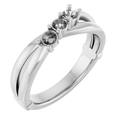 Family Ring Mounting in 18 Karat White Gold for Round Stone, 5.64 grams