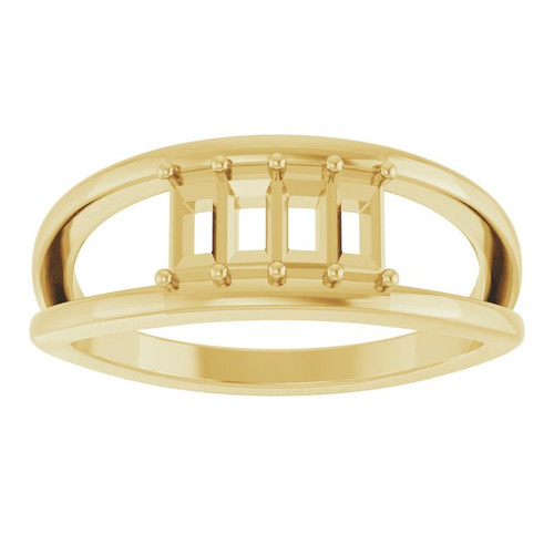 Family Negative Space Ring Mounting in 18 Karat Yellow Gold for Straight baguette Stone, 4.61 grams