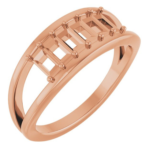 Family Negative Space Ring Mounting in 18 Karat Rose Gold for Straight baguette Stone, 4.92 grams