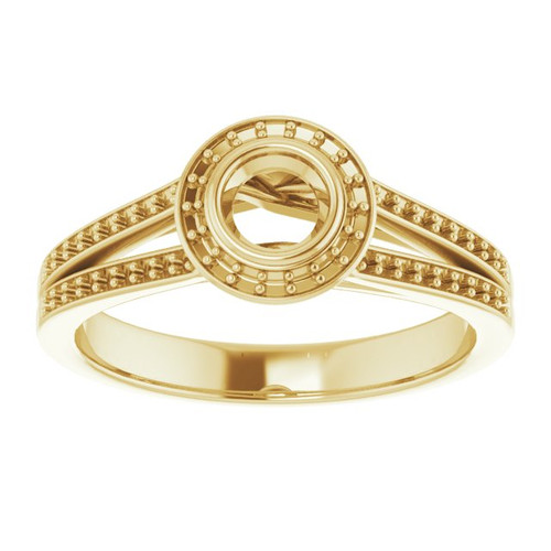 Bezel Set Halo Style Engagement Ring Mounting in 14 Karat Yellow Gold for Round Stone, 4.28 grams