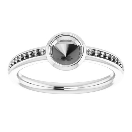 Bezel Set Accented Ring Mounting in 10 Karat White Gold for Round Stone, 3.2 grams
