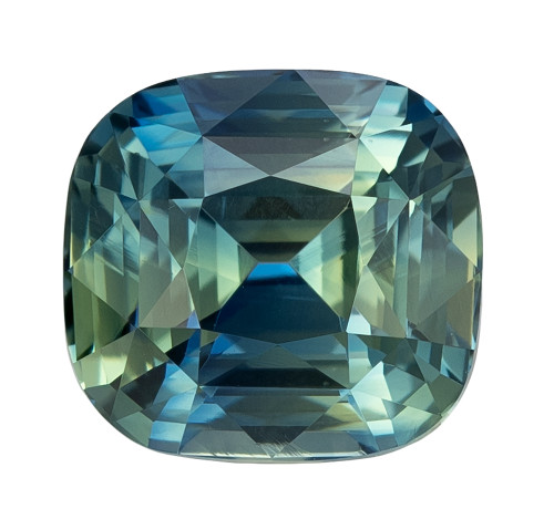 2.02 Carat Teal Colored Sapphire Gemstone, Cushion Cut, 6.9 x 6.4 mm