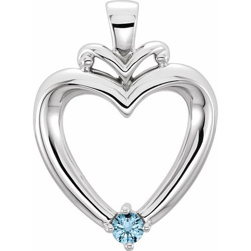 Family Heart Pendant Mounting in Platinum for Round Stone, 5.07 grams