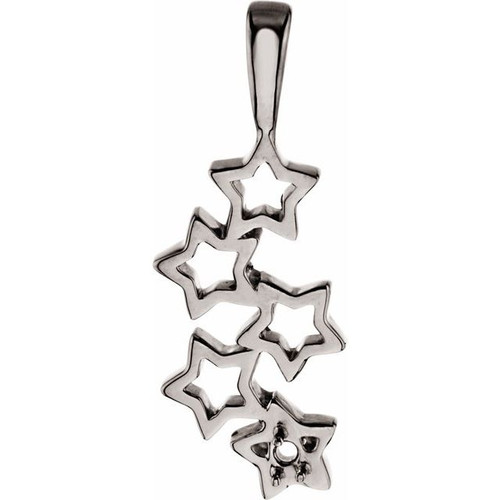 Family Star Pendant Mounting in 10 Karat White Gold for Round Stone, 1.12 grams