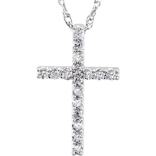 Petite Cross Necklace or Pendant Mounting in 10 Karat White Gold for Round Stone, 1.33 grams