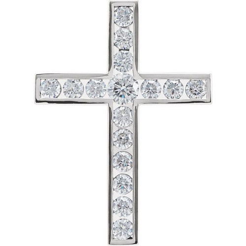 Cross Pendant Mounting in 10 Karat White Gold for Round Stone, 2.13 grams