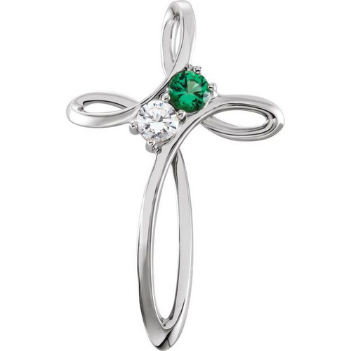 Family Cross Necklace or Pendant Mounting in 18 Karat White Gold for Round Stone, 3.03 grams